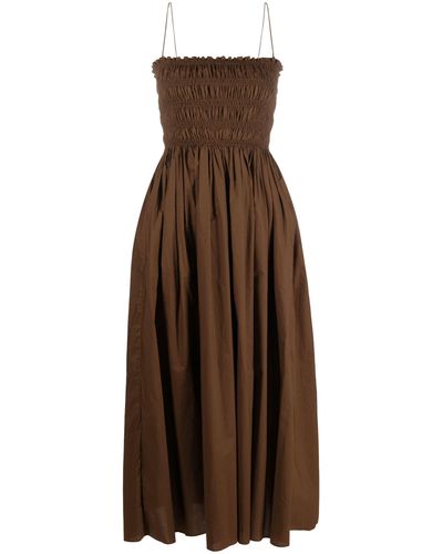 Matteau Shirred Cotton Midi Dress - Brown