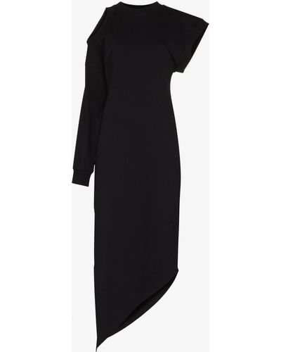 A.W.A.K.E. MODE Asymmetric Shoulder Cutout Organic Cotton Dress - Black