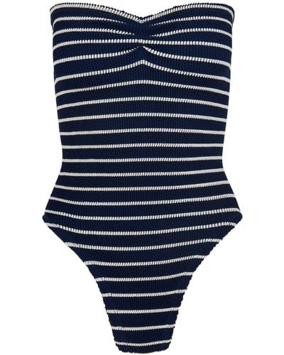 Hunza G Brooke Strapless Seersucker Swimsuit - Blue