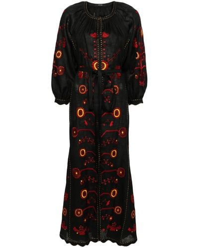 Vita Kin Nathalie Floral-embroidered Linen Dress - Black