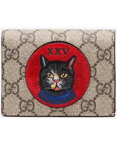 Gucci Brown Gg Supreme Cat Small Leather Wallet