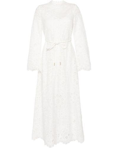 Zimmermann Broderie Anglaise Long-sleeved Dress - White