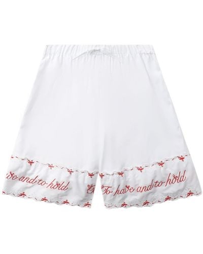 Simone Rocha Embroidered Cotton Shorts - White