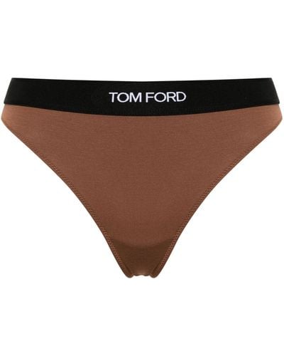 Tom Ford Fine-ribbed Logo-waist Briefs - Women's - Modal/elastane - Brown