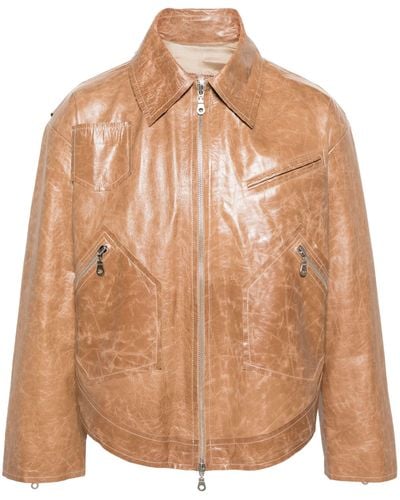Bianca Saunders Brown Rider Leather Jacket - Men's - Acetate/viscose/leather