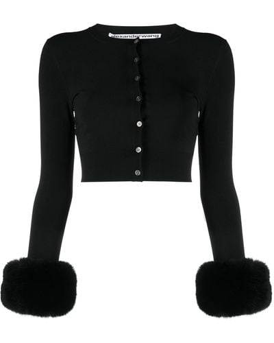 Alexander Wang Faux-fur Cuff Cropped Cardigan - Women's - Elastane/polyamide/polyester - Black