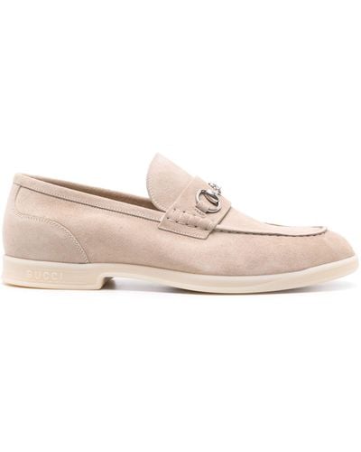 Gucci Neutral Horsebit Detail Suede Loafers - Pink