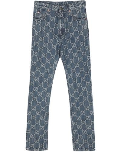 Gucci GG Jacquard Straight-leg Jeans - Blue