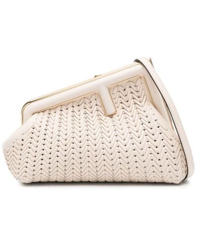 Fendi White First Small Leather Clutch Bag - Natural