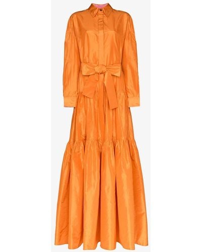 Carolina Herrera Tiered Silk Shirt Dress - Orange