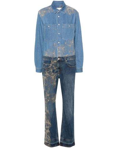 Isabel Marant Imane Embroidered Denim Jumpsuit - Blue