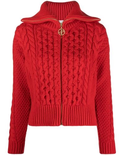 Patou Cable-knit Wool-blend Cardigan - Red