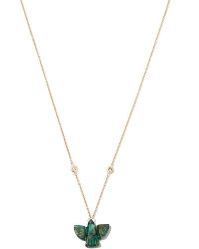 Jacquie Aiche 14k Yellow Chrysocolla Thunderbird Diamond Necklace - Women's - Jade/14kt Yellow /diamond - Metallic