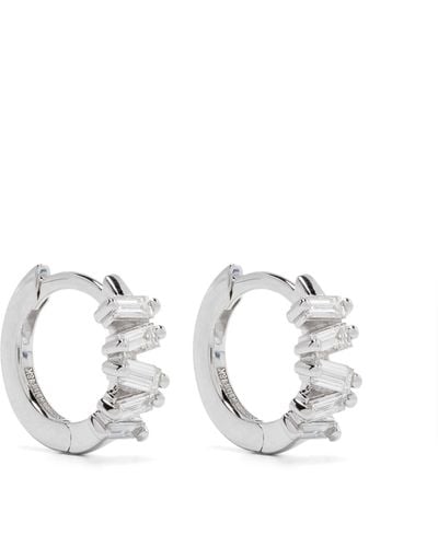 Suzanne Kalan 18k White Gold Bold Diamond huggie-hoop Earrings - Women's - Diamond/18kt White Gold