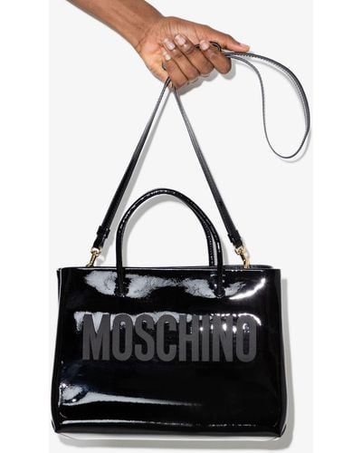 Moschino Logo Leather Tote Bag - Black