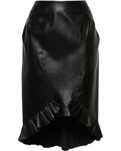 Tom Ford Ruffled Leather Pencil Skirt - Women's - Elastane/silk/lamb Skin - Black