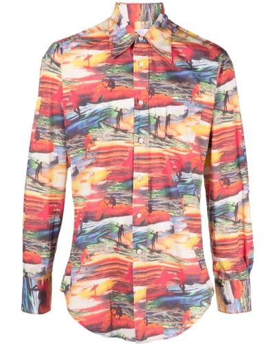ERL Sunset-print Cotton Shirt - Red
