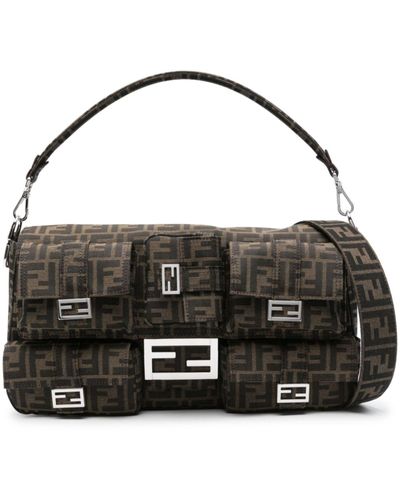 Fendi Maxi Multipocket Baguette Shoulder Bags - Black
