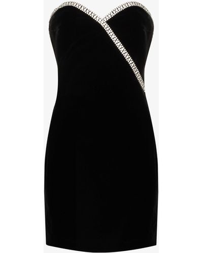 Saint Laurent Embellished Velvet Dress - Black
