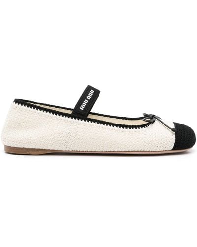Miu Miu Crochet-knit Ballerina Shoes - Women's - Fabric/calf Leather/calf Leather - White
