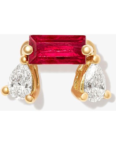 Delfina Delettrez 18k Yellow Dancing Diamonds Single Stud Earring - Red