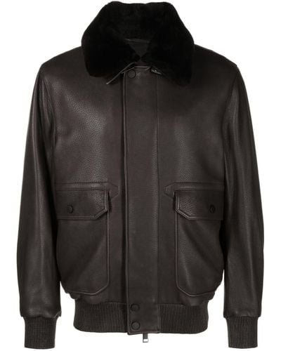 Brioni Detachable-collar Leather Jacket - Black