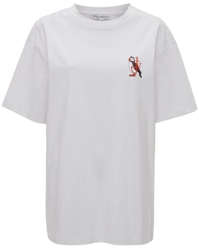 JW Anderson Puffin-embroidered Organic Cotton T-shirt - White