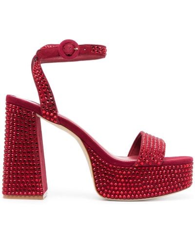 Larroude Dolly 115 Crystal Platform Sandals - Red
