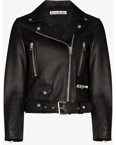 Acne Studios Mock Cropped Leather Biker Jacket - Women's - Viscose/lambskin - Black