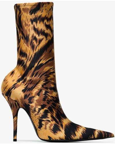 Balenciaga Leopard Print Knife 110 Ankle Boots - Brown