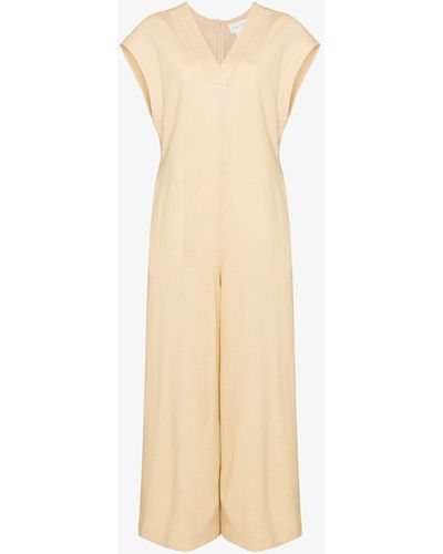 Missing You Already Neutral Short Sleeve Wool Jumpsuit - Women's - Wool - Natural