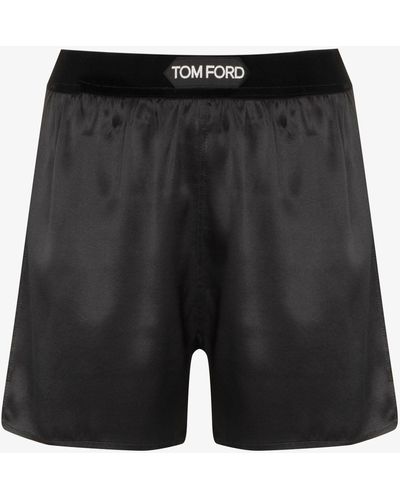 Tom Ford Logo Waistband Silk Shorts - Black