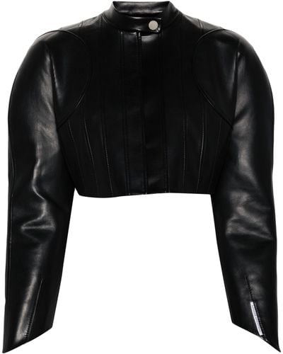 Aleksandre Akhalkatsishvili Cropped Faux-leather Biker Jacket - Black