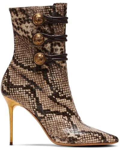 Balmain Alma 95mm Snakeskin-effect Boots - Women's - Calf Leather - Brown