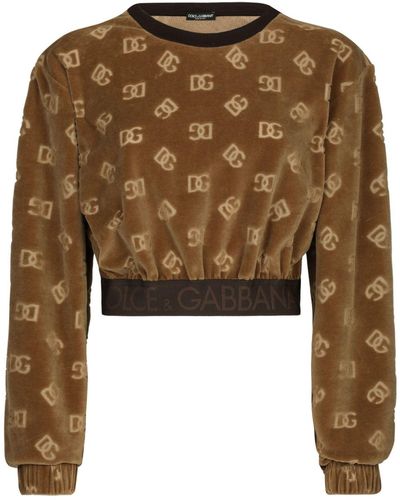 Dolce & Gabbana Dg-jacquard Cropped Sweatshirt - Brown