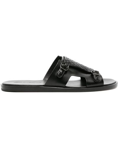 Santoni Duo Leather Slides - Black