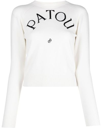 Patou Intarsia-knit Logo Knitted Top - White