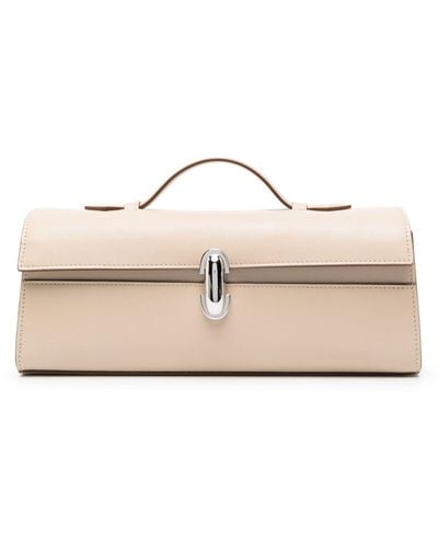 SAVETTE Neutral Symmetry Pochette Leather Tote Bag - White
