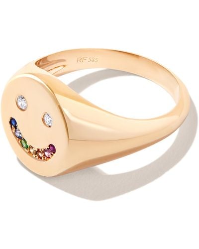 Roxanne First 14k Yellow Rainbow Smiley Sapphire And Diamond Ring - White