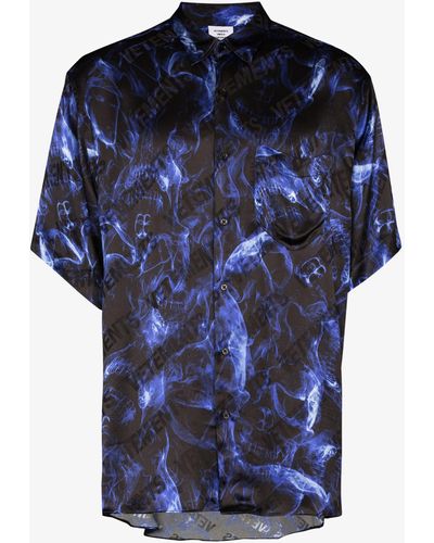 Vetements Fluid Skulls Print Shirt - Men's - Viscose - Blue