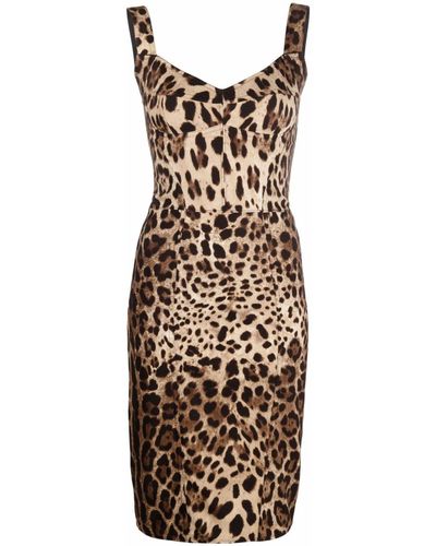 Dolce & Gabbana Brown Leopard Print Midi Dress - Women's - Silk/polyamide/polyester/spandex/elastanespandex/elastane - Natural
