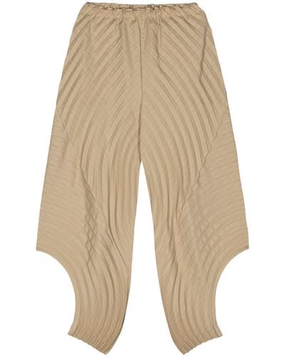 Issey Miyake Beige Curved Pleats Tapered Trousers - Natural