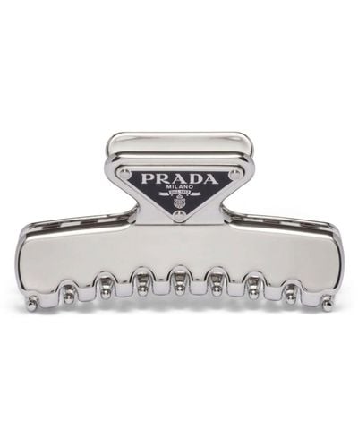 Prada Brand-plaque Silver-tone Brass Hair Clip - White