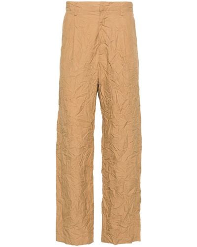 AURALEE Brown Crinkled Straight-leg Trousers - Natural