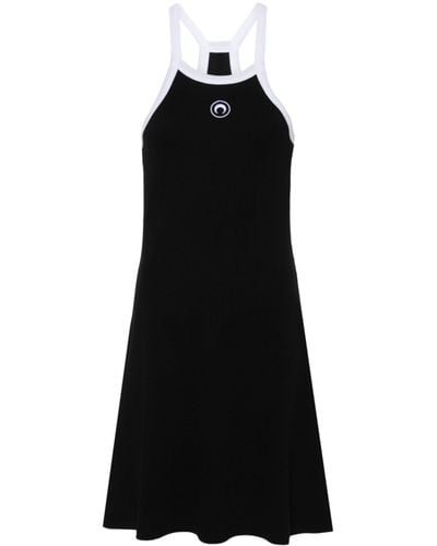 Marine Serre Crescent Moon Embroidered Mini Dress - Women's - Organic Cotton/elastane - Black