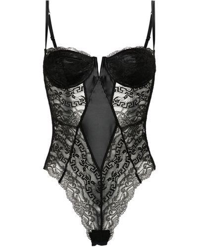 Versace Wired-cup Sheer Lace Bodysuit - Black