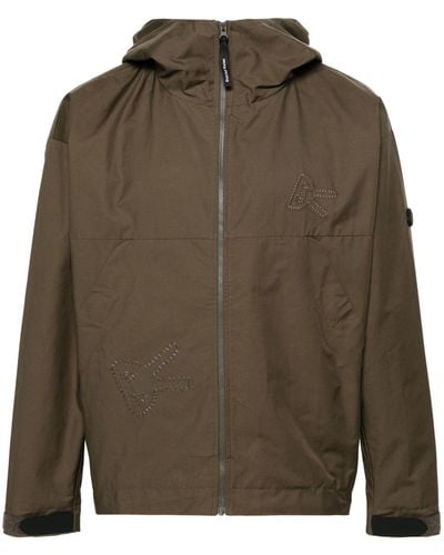 District Vision Brown Logo-embroidered Zip-up Jacket - Green
