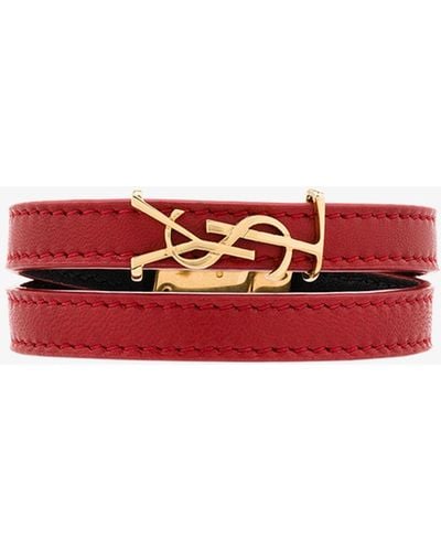 Saint Laurent Opyum Wrap Leather Bracelet - Women's - Lamb Skin - Red