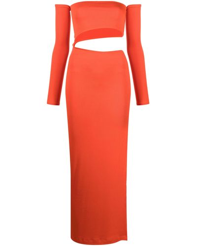 Lama Jouni Orange Cut-out Off-shoulder Dress - Red