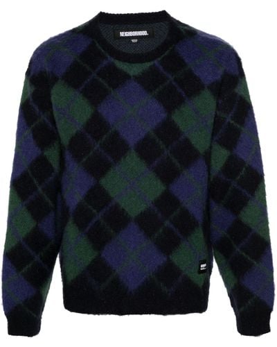 Neighborhood Argyle-pattern Jacquard Sweater - Blue